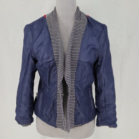 Cynthia Rowley Jacket Womens Large Navy Blue White Cotton Lined Blazer Career - Picture 13 of 14